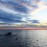 Barca palio sul Lago di Garda al tramonto